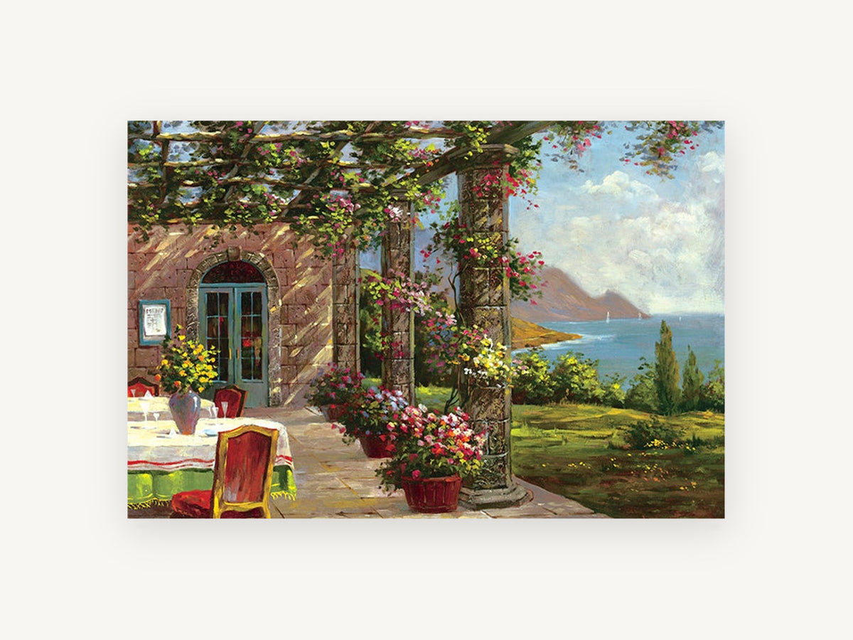 Terrace Above the Bay, coastal canvas wall art print, front view