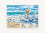 Sandpipers and Beach Chairs, coastal canvas wall art print, front view