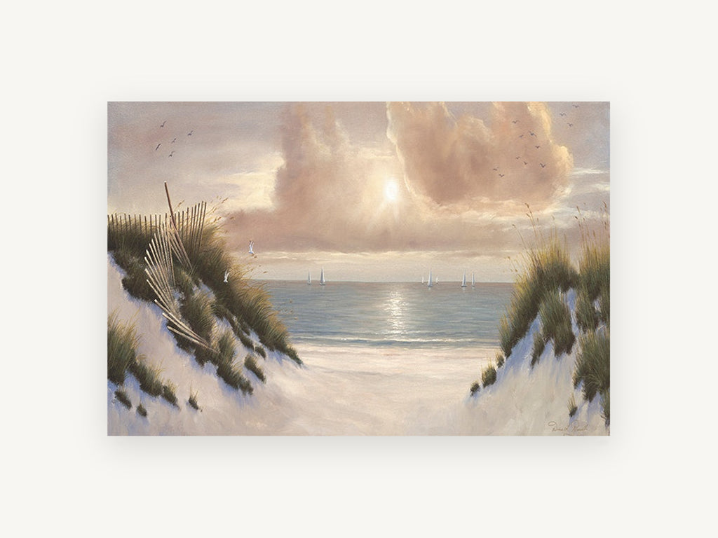 Dune Path Sunburst, coastal canvas wall art print, front view