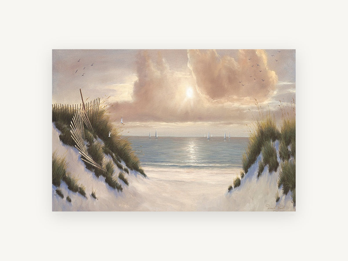 Dune Path Sunburst, coastal canvas wall art print, front view