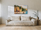Golden Harbour Sails coastal canvas print on the wall of a living room