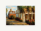 Palm Courtyard Afternoon, floral canvas wall art print, front view