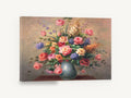 Rose Bouquet in Blue Vase, pink rose bouquet floral still life, floral canvas wall art print ready to hang