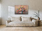 Rose Bouquet in Blue Vase floral canvas print on the wall of a living room