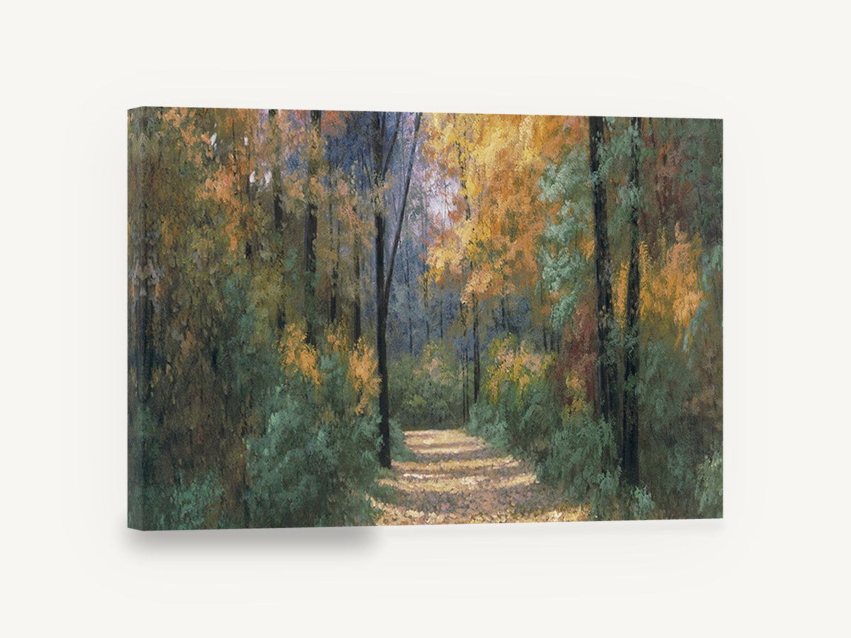 Leaf Strewn Forest Path, autumn forest path landscape painting, floral canvas wall art print ready to hang