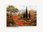 Poppy Field Cypresses, red poppy field cypress landscape, floral canvas wall art print ready to hang