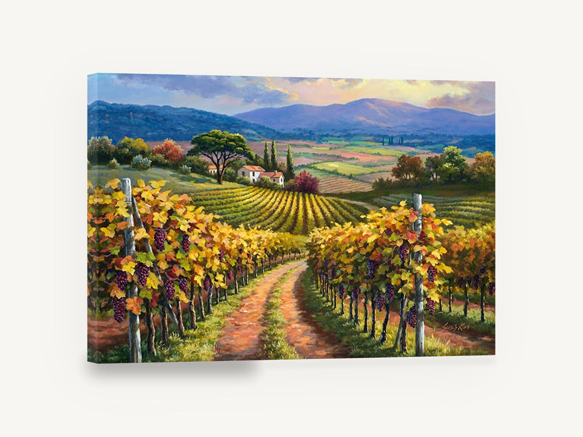 Autumn Vineyard Lane, autumn vineyard landscape painting, floral canvas wall art print ready to hang