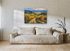 Autumn Vineyard Lane floral canvas print on the wall of a living room