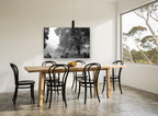 Gate in the Mist floral canvas print on the wall of a dining room