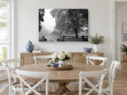 Gate in the Mist floral canvas print on the wall of a Hamptons dining room
