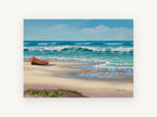 Sandpipers and Beached Boat, coastal canvas wall art print, front view