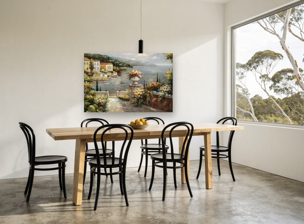 Terrace Over the Harbour coastal canvas print on the wall of a dining room