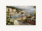 Terrace Over the Harbour, coastal canvas wall art print, front view