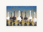 Geese in the Rain, geese walking in rain painting, animal canvas wall art print, front view