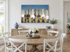 Geese in the Rain animal canvas print on the wall of a Hamptons dining room