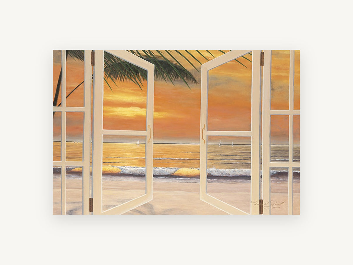 Open Doors to Sunset, coastal canvas wall art print, front view