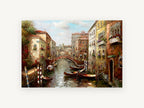 Canal Gondolas at Dusk, venetian canal gondolas painting style scene, landscape canvas wall art print, front view