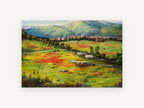 Poppy Meadow Village, floral canvas wall art print, front view