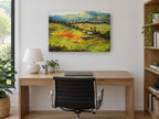 Poppy Meadow Village floral canvas print on the wall of a study