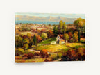 Autumn Farmhouse Valley, autumn countryside farmhouse lake landscape, floral canvas wall art print ready to hang