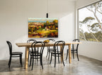 Autumn Farmhouse Valley floral canvas print on the wall of a dining room
