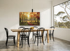 Autumn Forest Path floral canvas print on the wall of a dining room