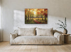 Autumn Forest Path floral canvas print on the wall of a living room