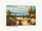 Garden Path to the Bay, coastal garden bay landscape painting, coastal canvas wall art print ready to hang