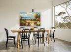 Garden Path to the Bay coastal canvas print on the wall of a dining room