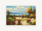 Garden Path to the Bay, coastal canvas wall art print, front view
