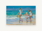 Three Girls at Water's Edge, coastal canvas wall art print, front view