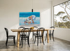 Bucket by the Shore coastal canvas print on the wall of a dining room