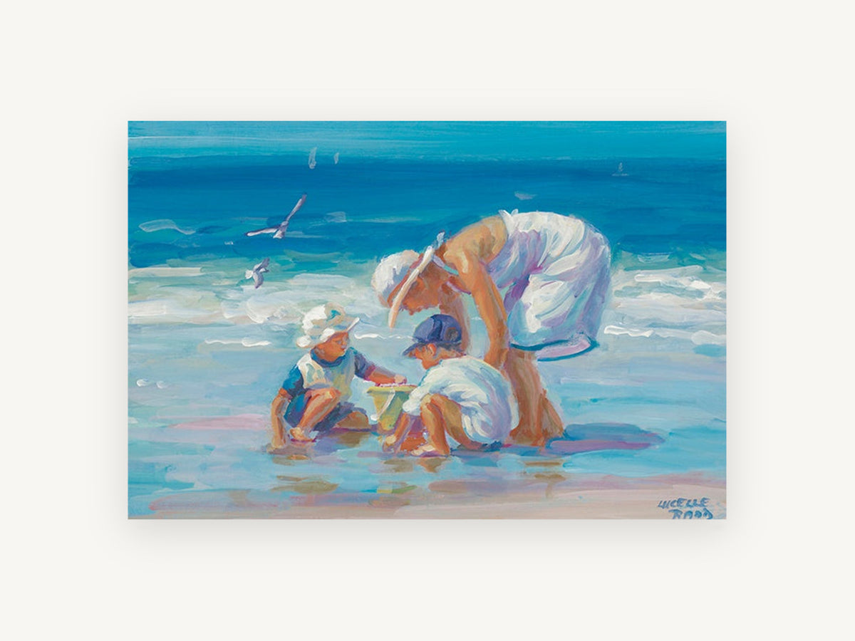Bucket by the Shore, coastal canvas wall art print, front view
