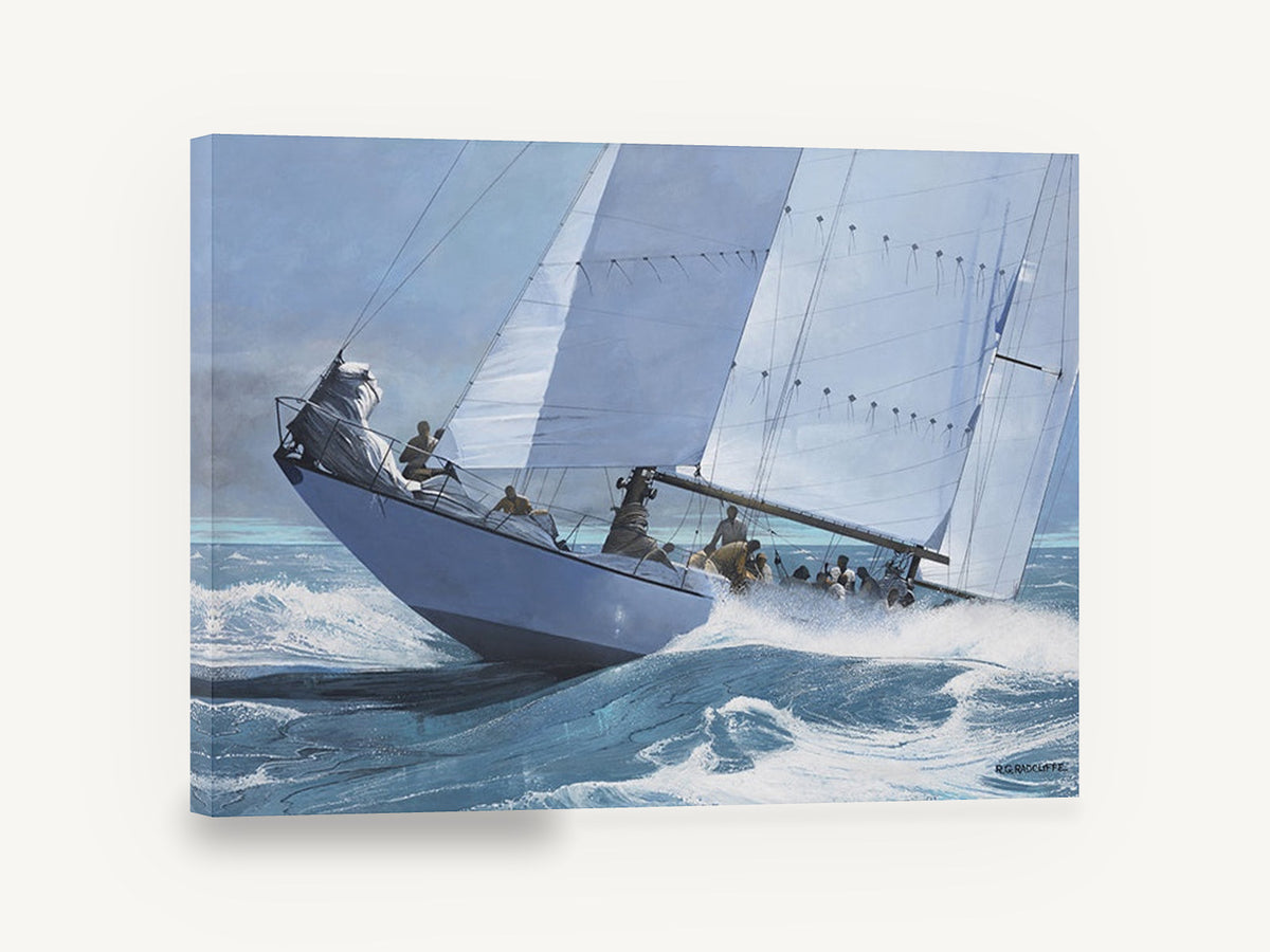 Heeling Into the Swell, racing yacht rough seas seascape, coastal canvas wall art print ready to hang