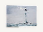 Lighthouse in Sea Fog, foggy lighthouse stormy sea painting, coastal canvas wall art print ready to hang