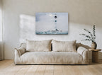 Lighthouse in Sea Fog coastal canvas print on the wall of a living room