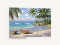 Palm Cove Rowboats, tropical beach rowboats palm trees artwork, coastal canvas wall art print ready to hang
