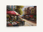Cobbled Flower Market, flower market street scene painting, floral canvas wall art print ready to hang