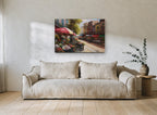 Cobbled Flower Market floral canvas print on the wall of a living room