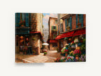 Flower Market Lane, european street flower market painting, floral canvas wall art print ready to hang