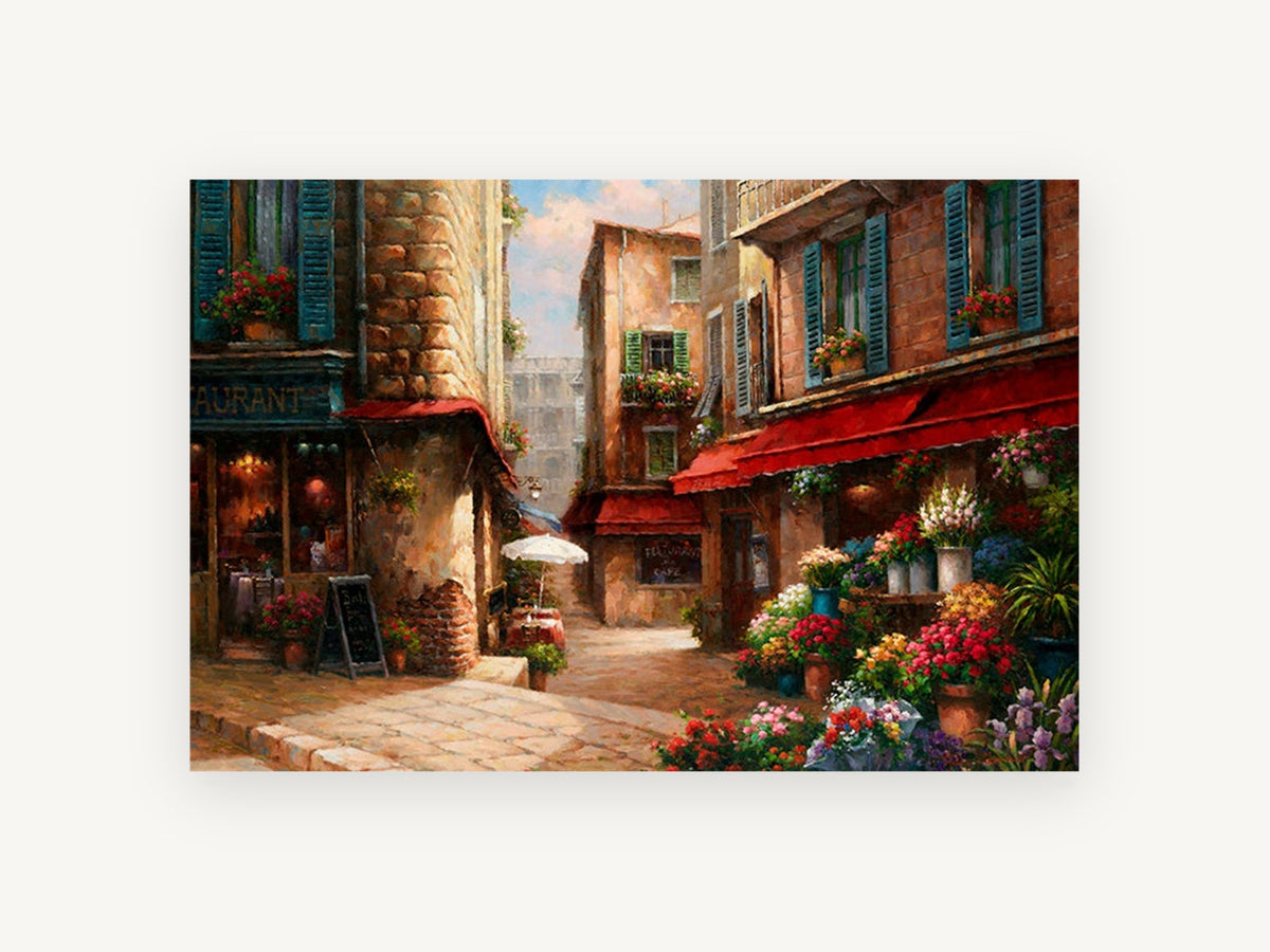 Flower Market Lane, floral canvas wall art print, front view