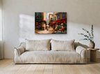 Flower Market Lane floral canvas print on the wall of a living room