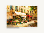 Cobbled Flower Stall, european street flower market scene, floral canvas wall art print ready to hang