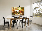 Cobbled Flower Stall floral canvas print on the wall of a dining room