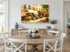 Cobbled Flower Stall floral canvas print on the wall of a Hamptons dining room