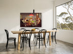 Dogs at the Card Table animal canvas print on the wall of a dining room