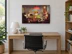 Dogs at the Card Table animal canvas print on the wall of a study