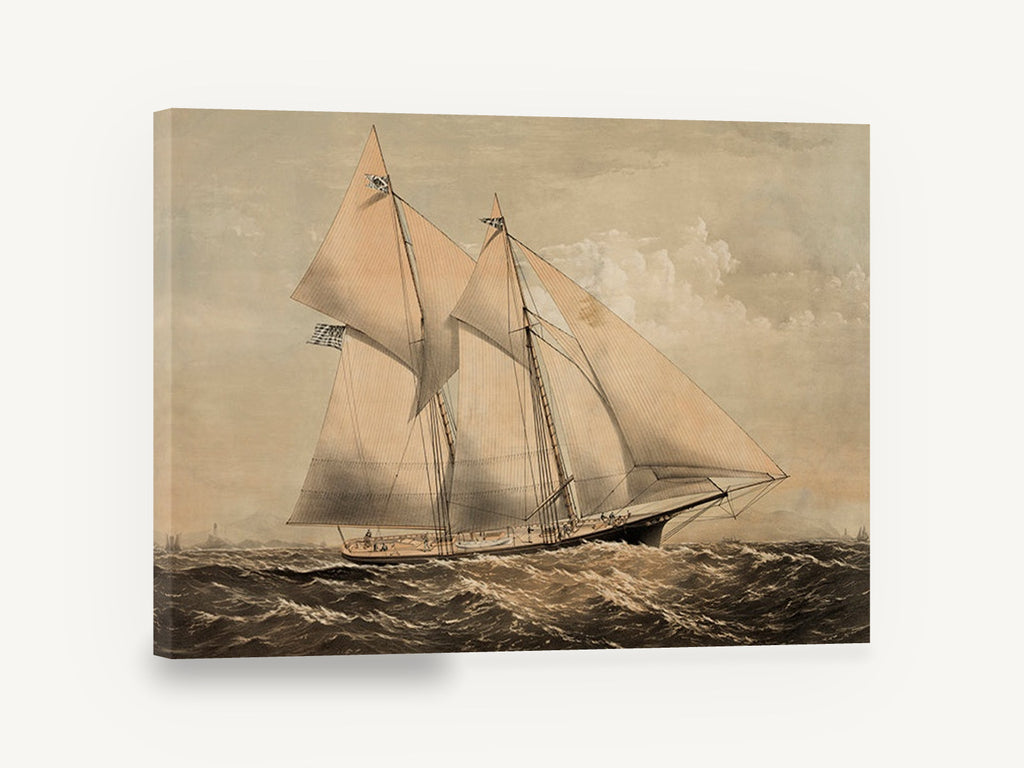 Sepia Schooner Voyager, vintage schooner yacht sepia, coastal canvas wall art print ready to hang