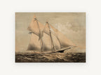 Sepia Schooner Voyager, coastal canvas wall art print, front view