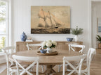 Sepia Schooner Voyager coastal canvas print on the wall of a Hamptons dining room